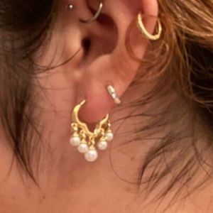 1pair High-end Cloud-shaped Ear Studs With Tassel & Imitation Pearl For Elegant